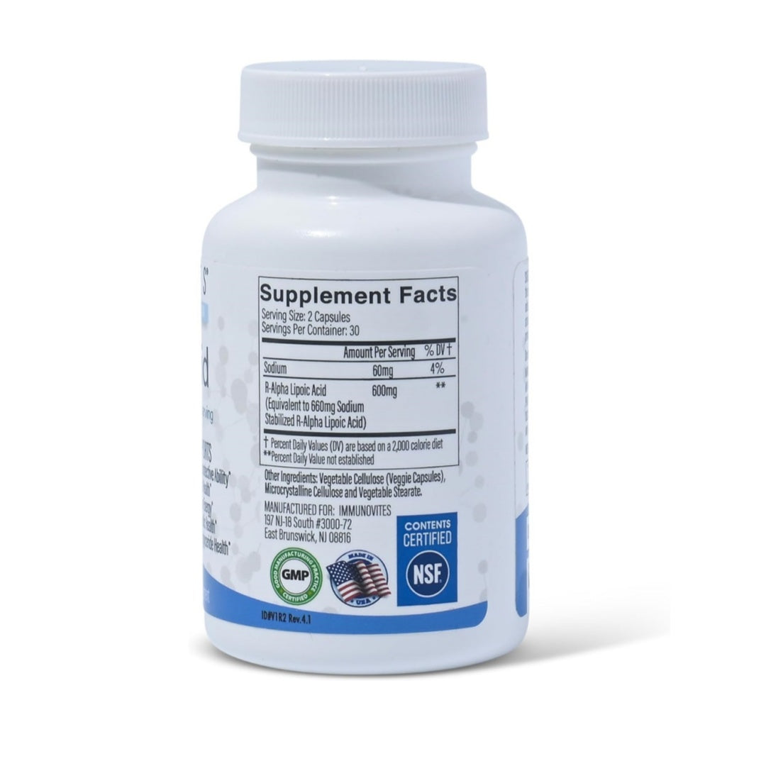 Stabilized R-Alpha Lipoic Capsules ((TRUE)) 600mg per Serving - (60ct Bottles) High Potency (Low Sodium)